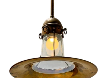 Arts & Crafts Brass Pendant with Glass Shade, 1900s